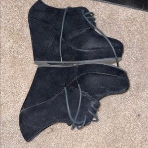 black suede wedge booties